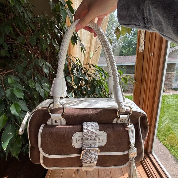 Rafe Brown and White Shoulder Bag with Silver Hardware - Picture 10 of 10